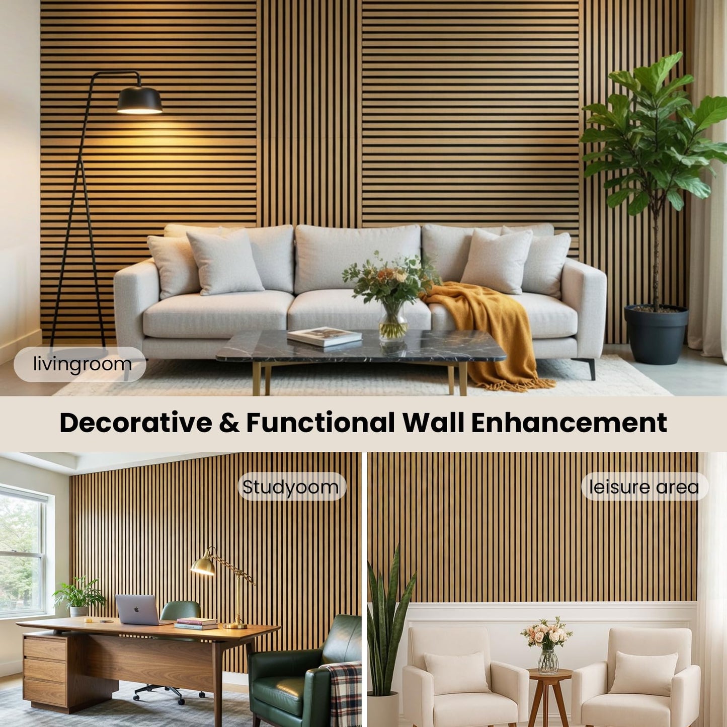 Wood Slat Wall Panels - 4 Pack 47.2" × 23.6" - Acoustic Sound Proof Panels Noise Reduction for Home Office Studio, 3D Fluted Sound Dampening Absorbing Panels, Oak