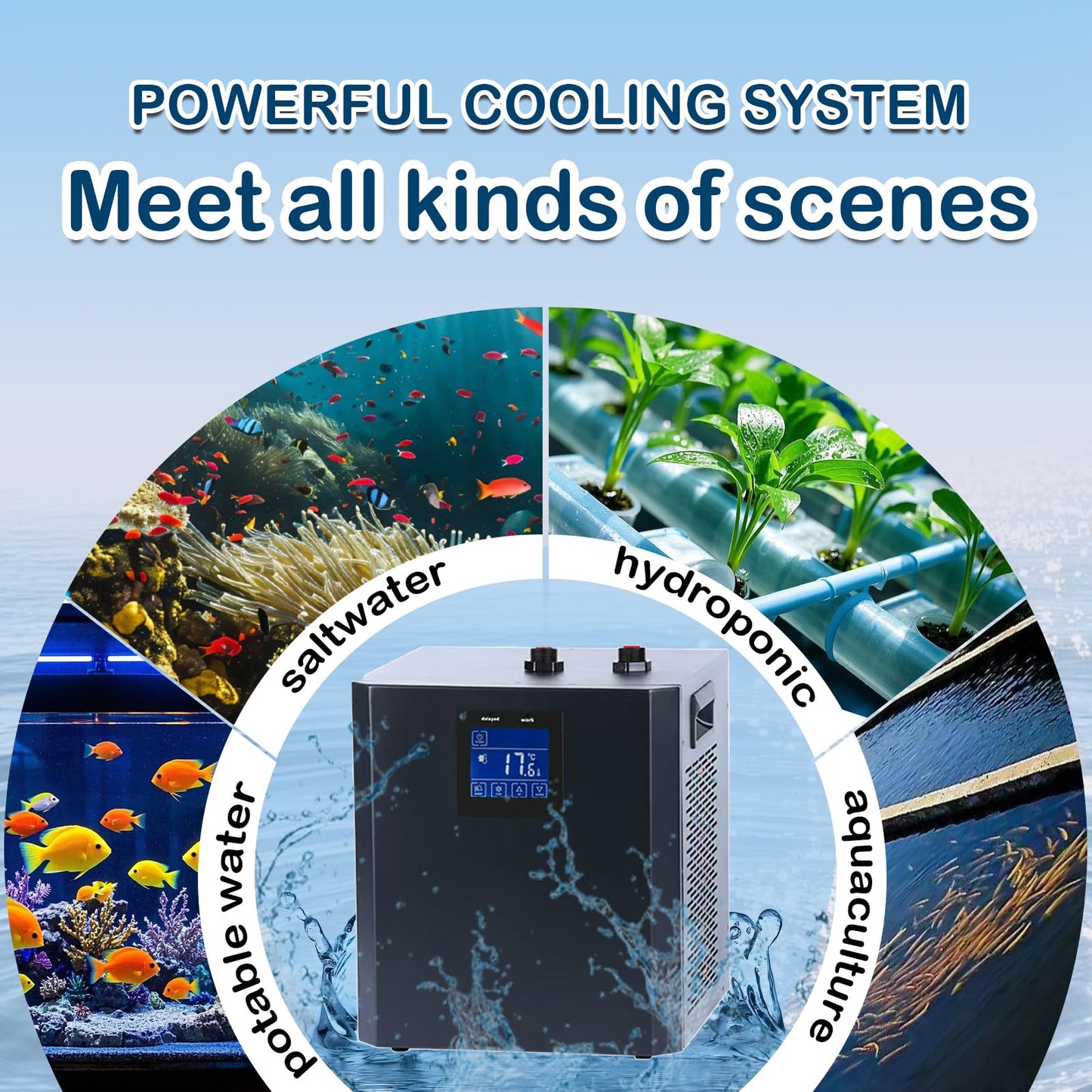 YAKUST 79 Gallon Aquarium Chiller, Fish Tank Chiller,1/3 HP Active Aqua Chiller for Axolotl, Aquarium Cooler with LED Display, Pipe, Water Pump, Remote Control