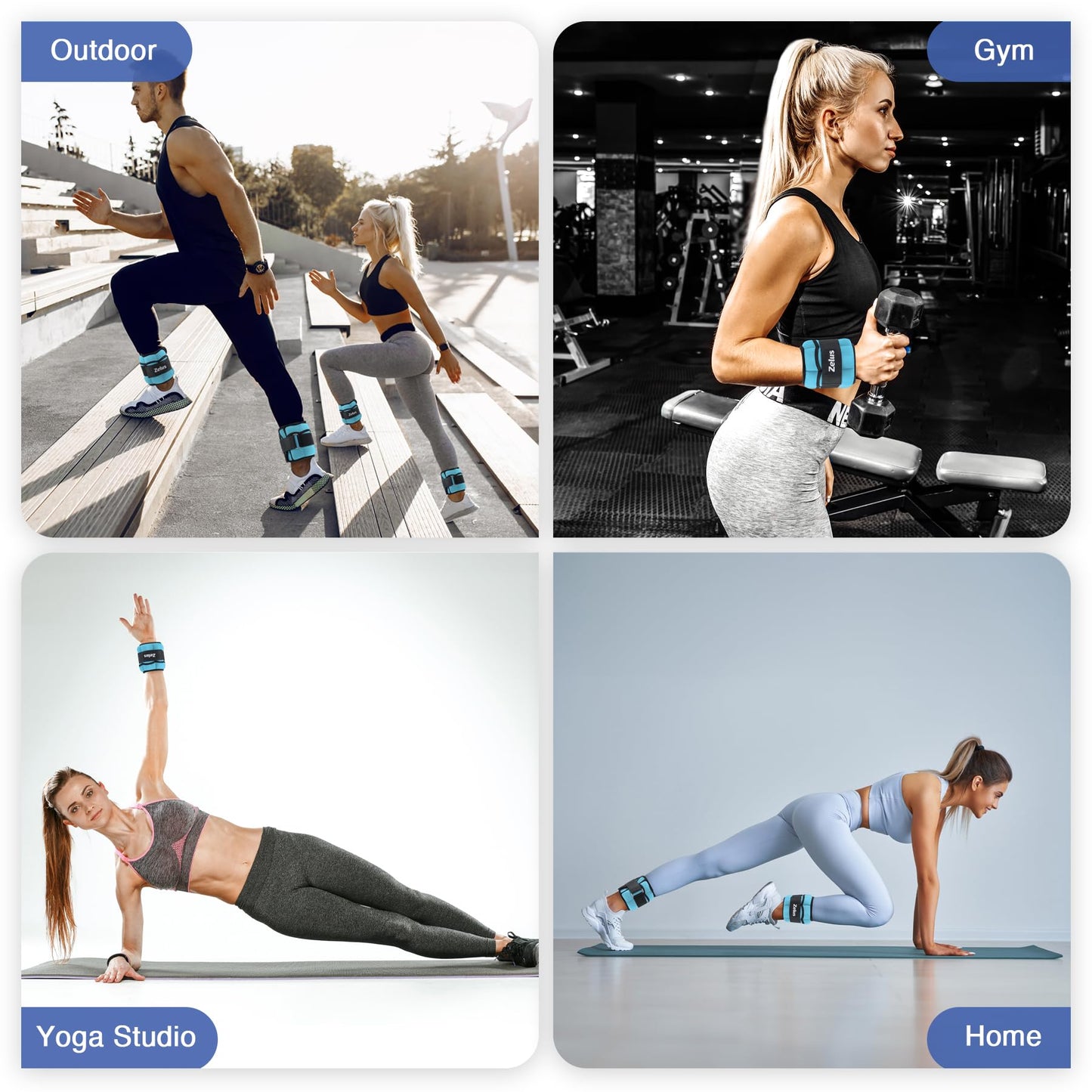 ZELUS 1 Pair Adjustable Ankle Weights, 10 lb Modularized Leg Weight Straps for Women Men, Weighted Ankle Weight Set with Removable Sandbags, 1-5 lb per Ankle Strap for Gym Yoga Jogging Walking, Blue
