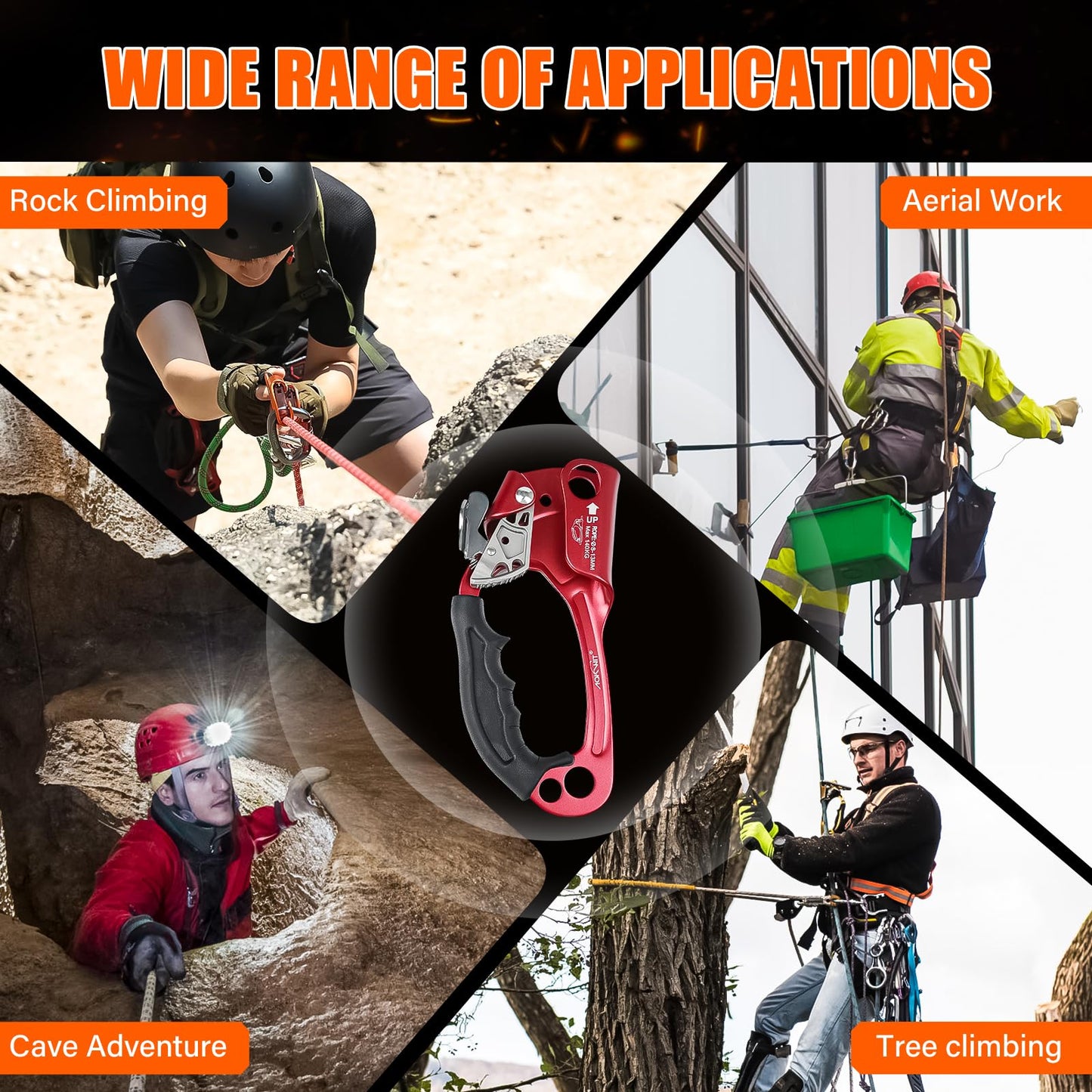 AOKWIT UIAA & CE Certified Rope Ascender Aluminum Alloy Rock Climbing Gear Strong Rigging Rappelling Equipment for Rock Tree Climbing Arborist Rescue Mountaineering Caving (Left Hand Red 1)