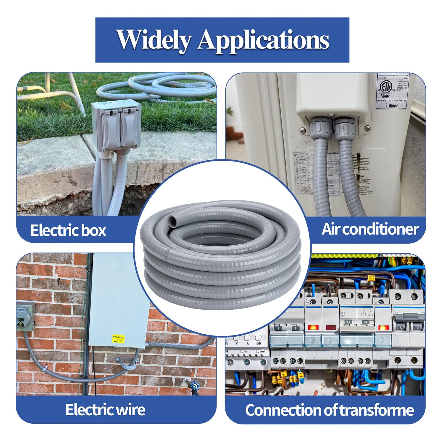 Geowaky 1 Inch 100 FT Liquid-Tight Conduit and Connector Kit Non Metallic Flexible Conduit Electrical Kit - 5 Straight and 3 Angle Fittings Included for Electrical Wiring