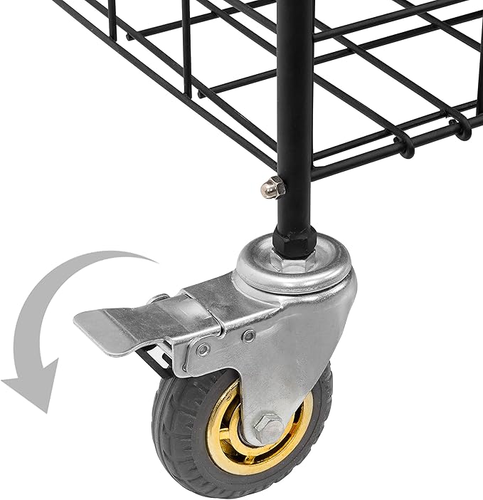 MyGift X-Large Capacity Black Metal Sports Ball and Gym Equipment Storage Rolling Cart with 2 Compartments, Lock Latch and Heavy-Duty Locking Caster Wheels, Garage Ball and Gear Organizer Holder