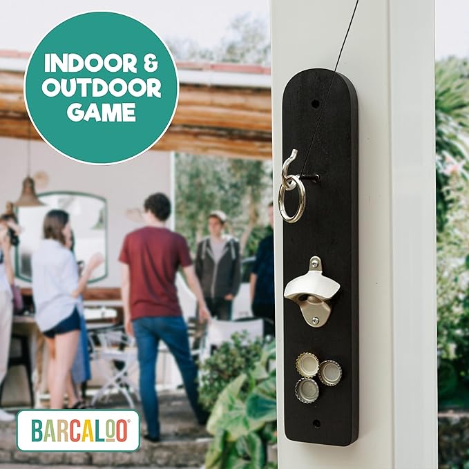 Barcaloo Hook and Ring Game with Bottle Opener and Magnetic Bottle Cap Catch - Adult Ring Toss Game for Both Indoor and Outdoor Use