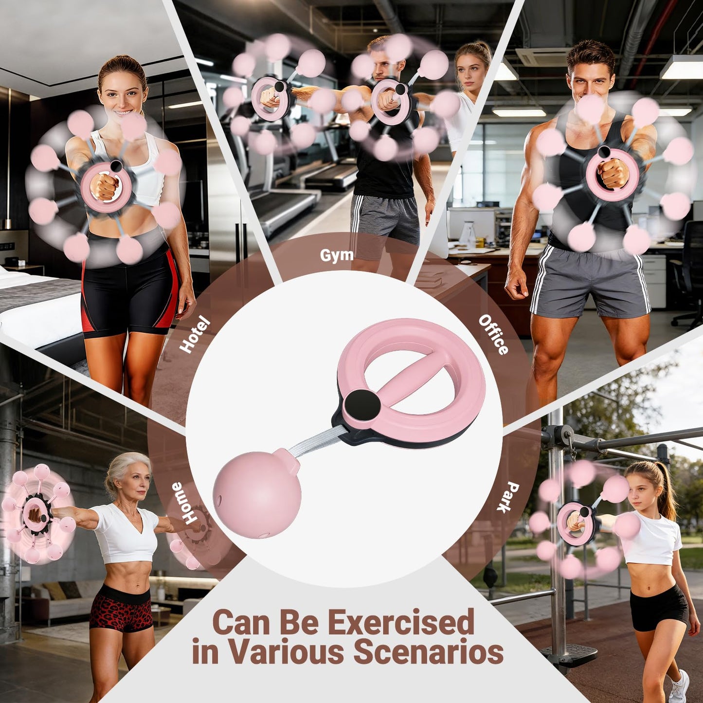 Arm Workout Equipment, 360° Shoulder Reliever Ball Swing, Upper Body Workout Equipment Rotating Cordless Battle Rope Arm Trainer for Forearm, Chest, Shoulder & Wrist Strength for Men & Women - Pink