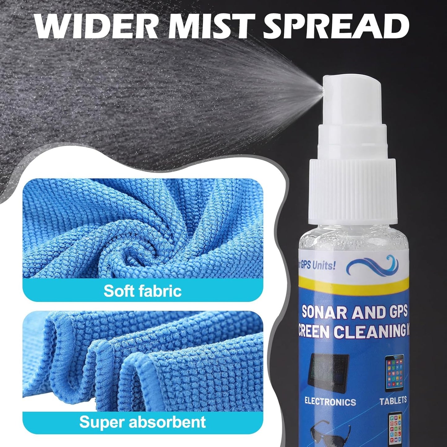 Lumina Garden 3 Sets Ammonia 1.5 oz Sonar GPS Screen Cleaner Kit Free LCD Screen Cleaner with Microfiber Cloth