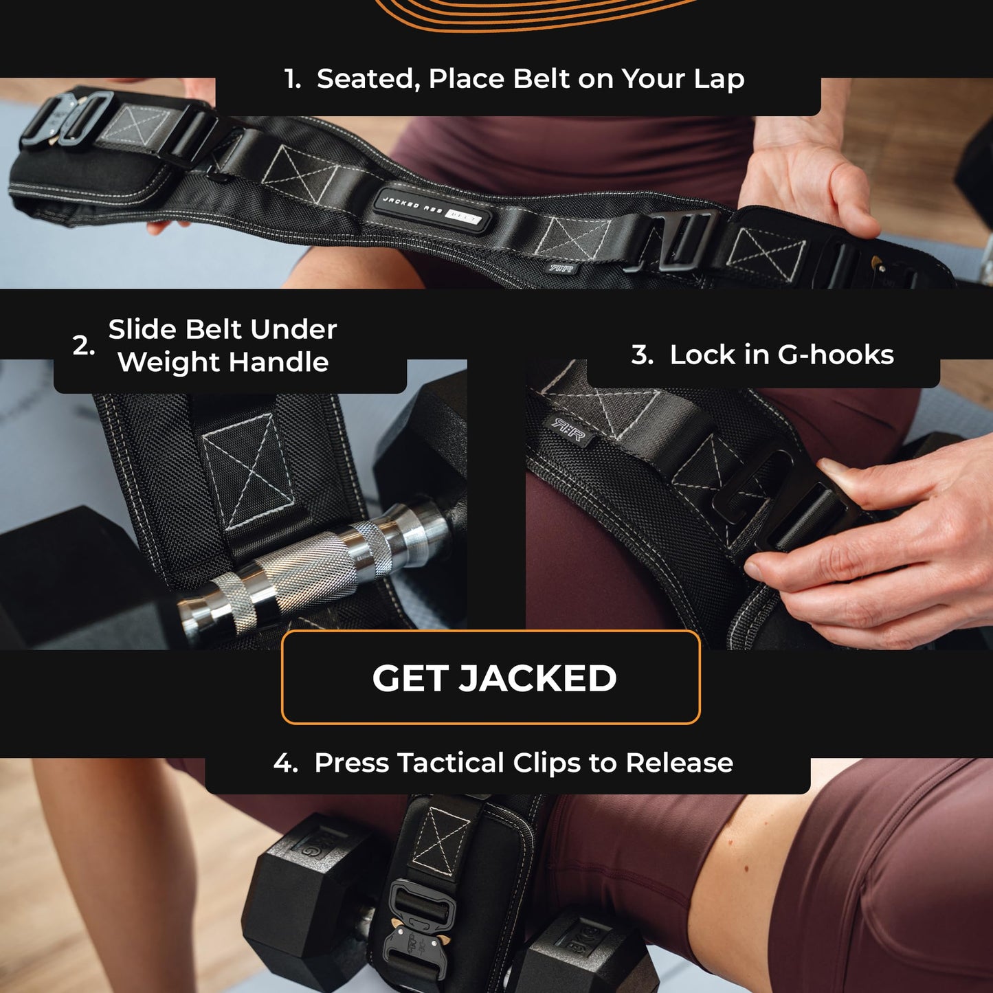 JACKED ASS BELT Premium Hip Thrust Belt for Dumbbells & Kettlebells (Patent-Pending) Heavy Duty Glute Training System for Home Gym, Fast Setup for Progressive Overload Without Barbell or Rack (Black)