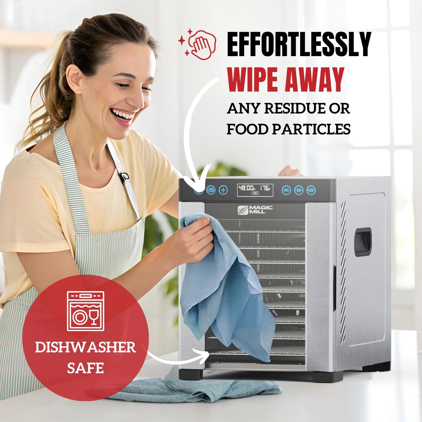 Magic Mill Pro Food Dehydrator Machine | 10 Stainless Steel Trays | Dryer for Jerky, Dog Treats, Herb, Meat, Beef, Fruit | Keep Warm Function, Digital Timer and Temperature Control, ETL Approved