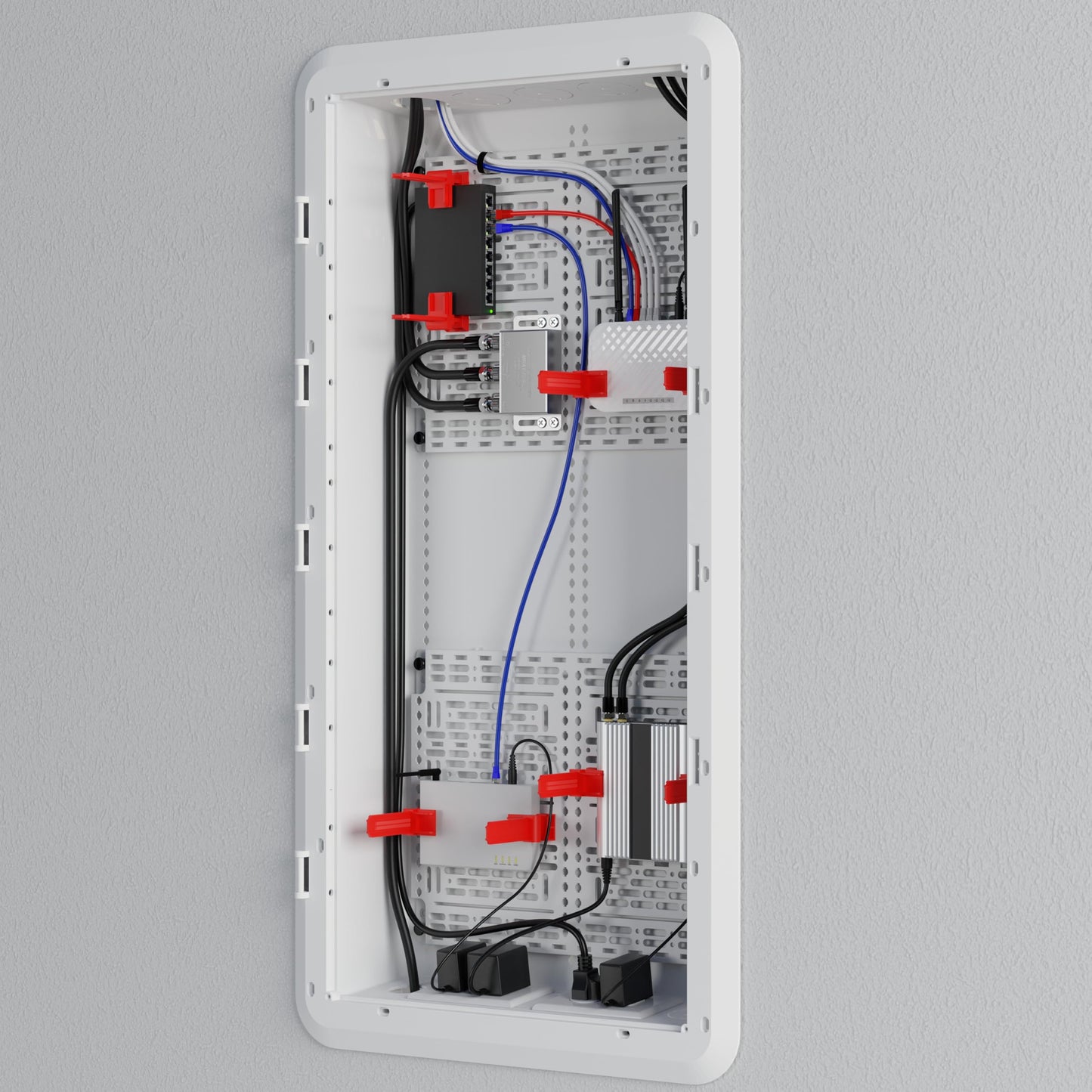 Legrand - On-Q 30 Inch Media Enclosure, WiFi Electrical Box, Cable Management Box for Distribution of Networking Service, Recessed Media Box Lets Signal Through, White, ENP3050NA