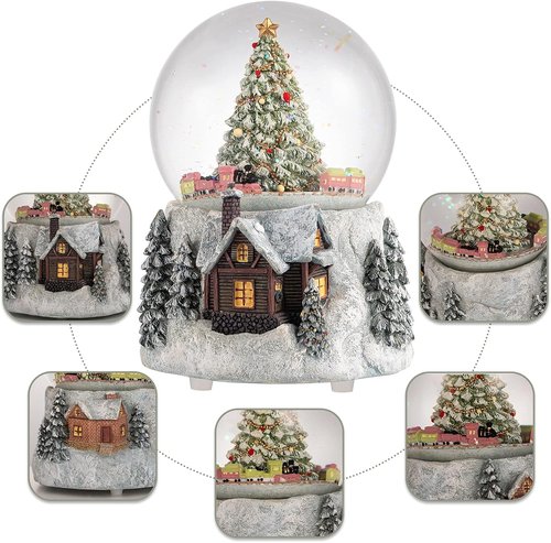 MG-7282 Automatic Revolving Train Snow Globe - 4-Inch with Color Changing Light & 'O Christmas Tree' Tune