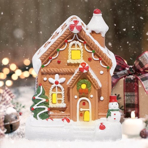 Hodao Gingerbread House Decoration | Handmade Polyresin Xmas Figurine for Winter Decor (Brown)