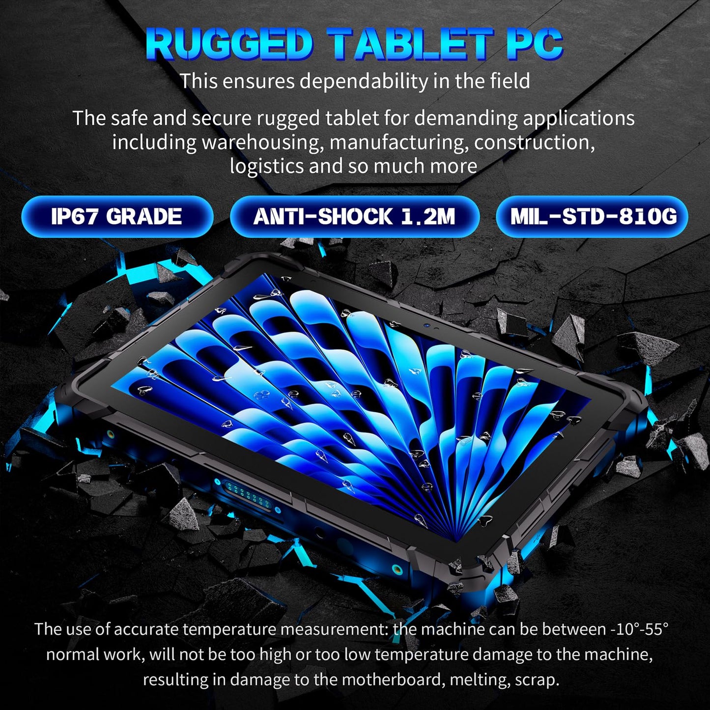 HIGOLEPC Rugged Tablet PC Outdoor Industrial Waterproof IP67 Tablet 10.1inch, J4105 Win 11 8GB RAM 128GB ROM, 1920x1200 FHD, Sunlight Readable, 8000mAh Battery, HDMI, Type-C3.1, RS232, GPS