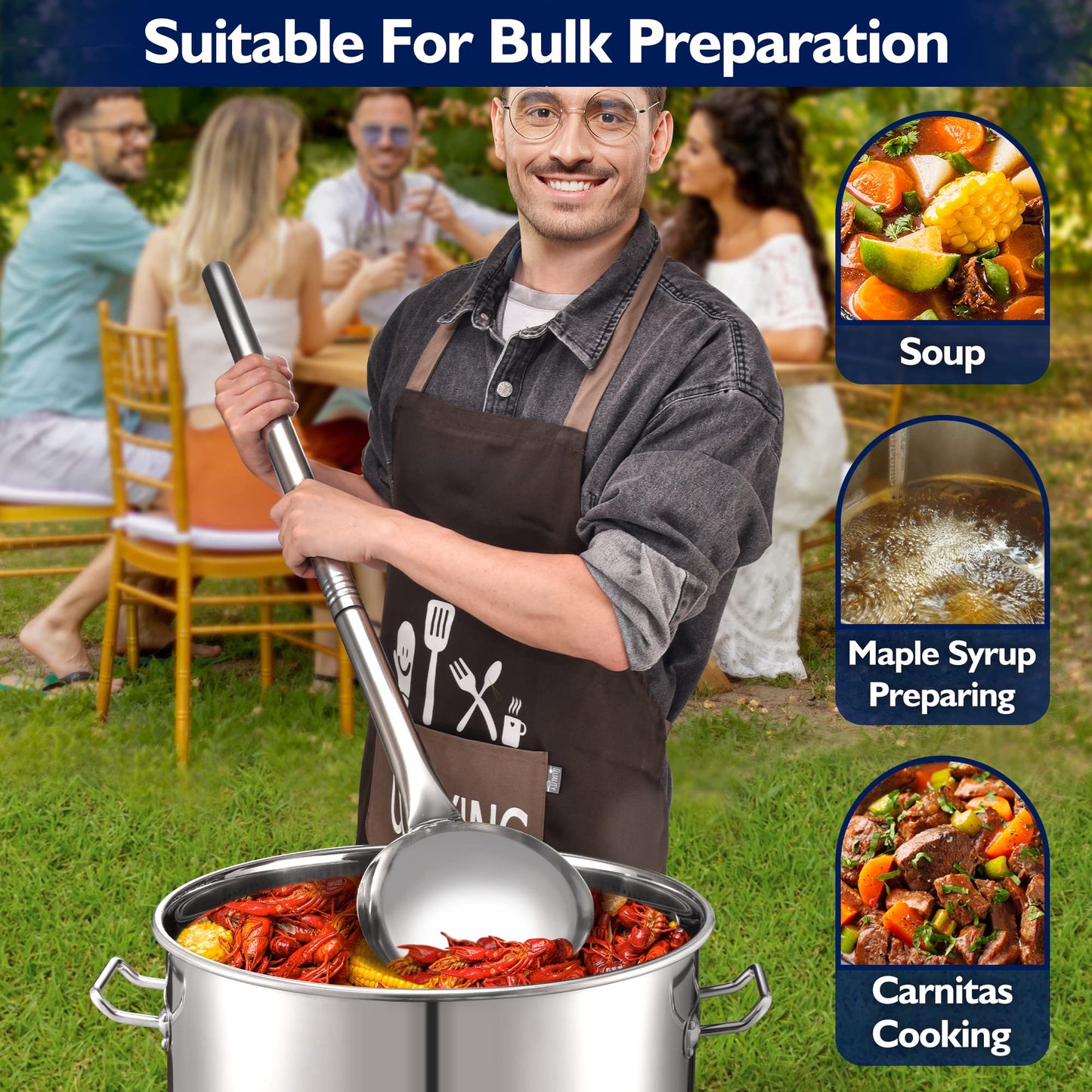 ARC LS090 36 Inch Stainless Steel Crawfish Boil Spoon Mixing ladle with Threads Removable Handle Long Handle Spoon for Large Batch Cooking Crawfish Boil and Brewing Beer