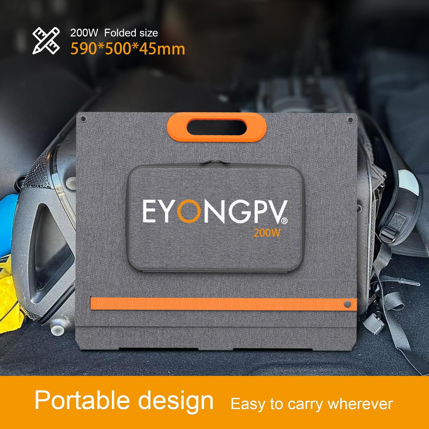 EYONGPV 200W Portable Solar Panel, 26% HPBC Cells, Foldable Solar Charger, 15ft (4.5m) Cable, 30A Anderson Output, IP65 Waterproof for RV Camping, for EcoFlow, Anker, Jackery, Bluetti Power Station