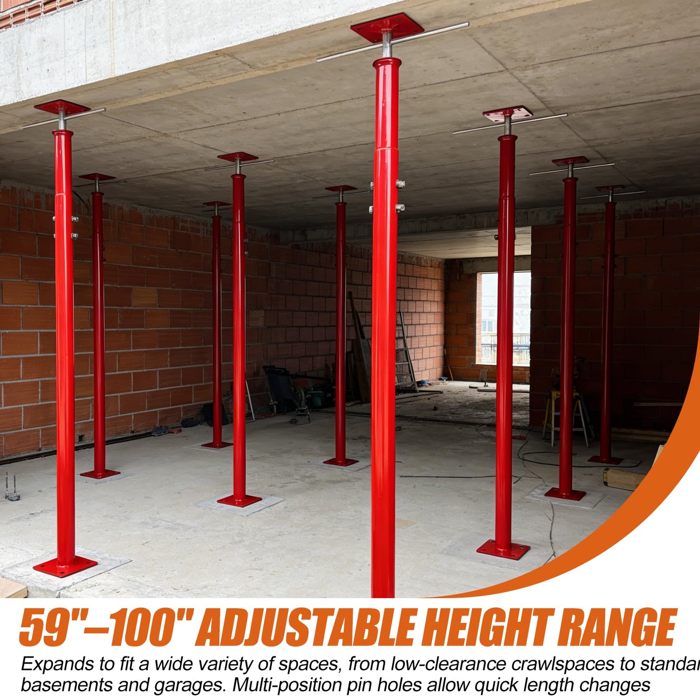 Adjustable House Jack Post, 55" - 100" Heavy Duty Steel Support Pole Jacks, 10000 lbs Load Capacity, Floor to Ceiling Telescopic Jack for Leveling, Framing, Basement, Crawlspace, Beam & Roof Support