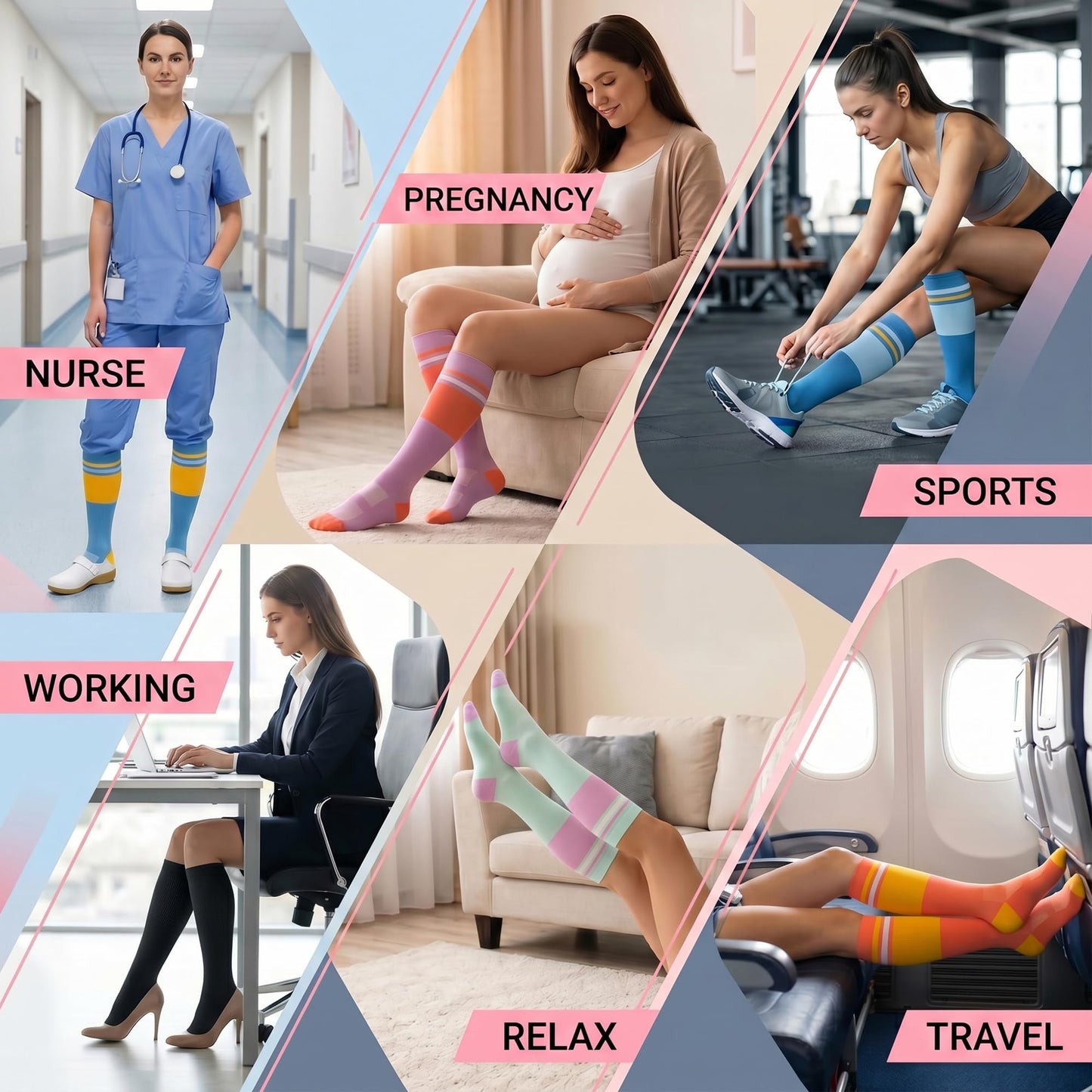 fenglaoda Compression Socks for Women Men 3 Pairs Graduated Compression Support Circulation Socks for Nurses