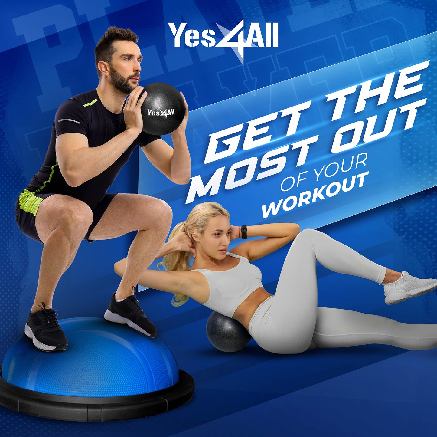 Yes4All 880LBS Half Ball Balance Trainer, Pilates Balance & Stability Ball for Exercises, Home Gym, Floor & Full Body Workouts, Upgrade Combo - Black/Blue