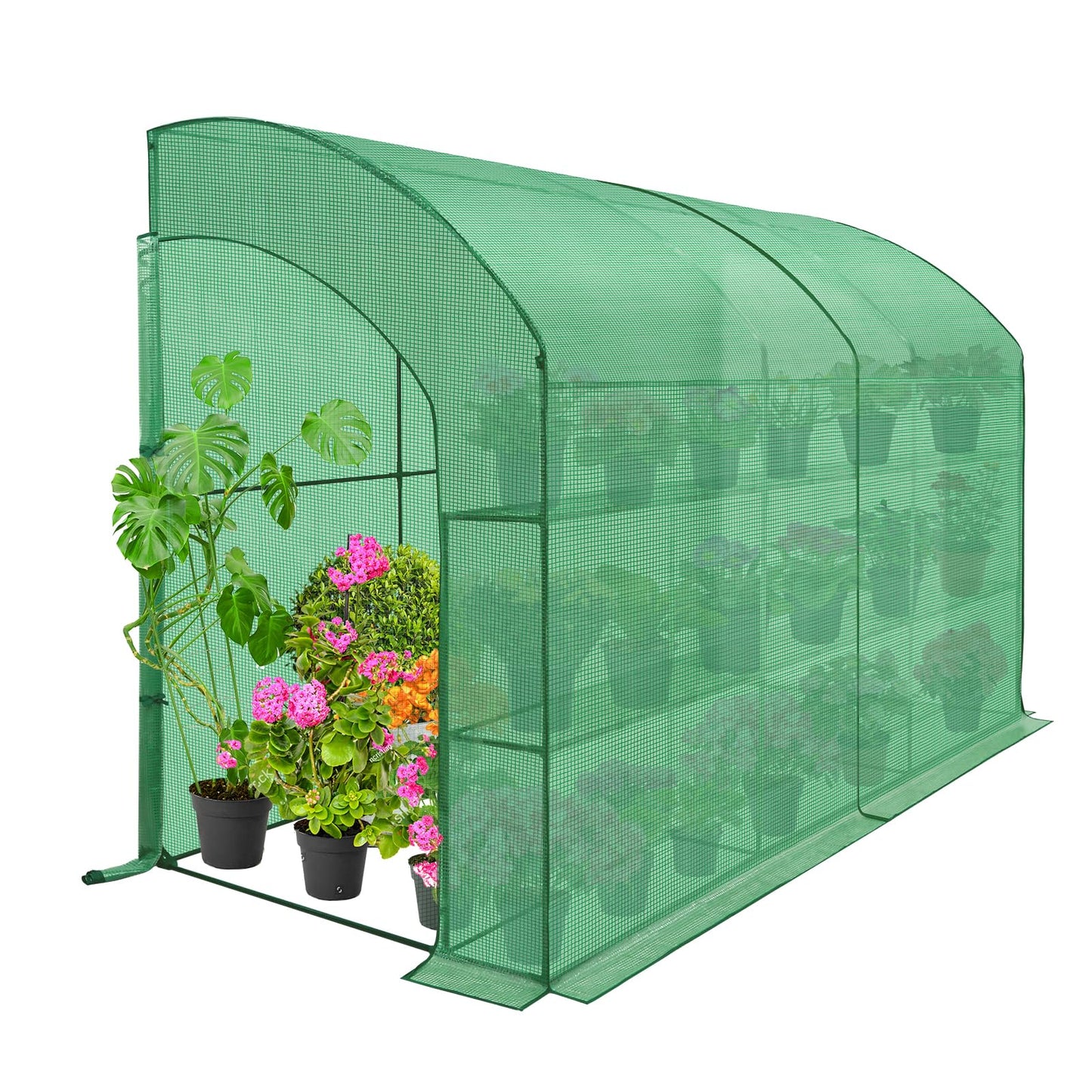 EAGLE PEAK 3 Tier Lean to Portable Greenhouse, Heavy-Duty Indoor & Outdoor Garden with Wire Shelves, 2 Roll-Up Zipper Doors, Easy Assembly, 120"x60"x84" Clear/Green PE Cover