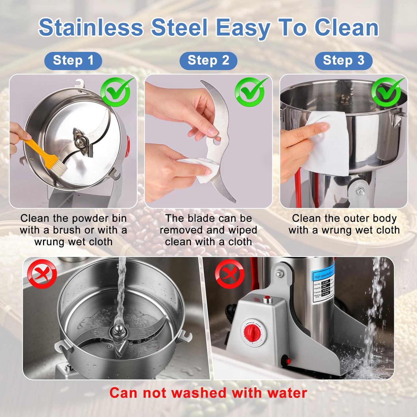 Powerful 3600W Grain Mill Grinder – 2500g Stainless Steel, 36000 RPM Triple-Blade System, 270° Swing for Easy Flour Making, 30-300 Mesh Adjustable, for Home Kitchen & Coffee Shop