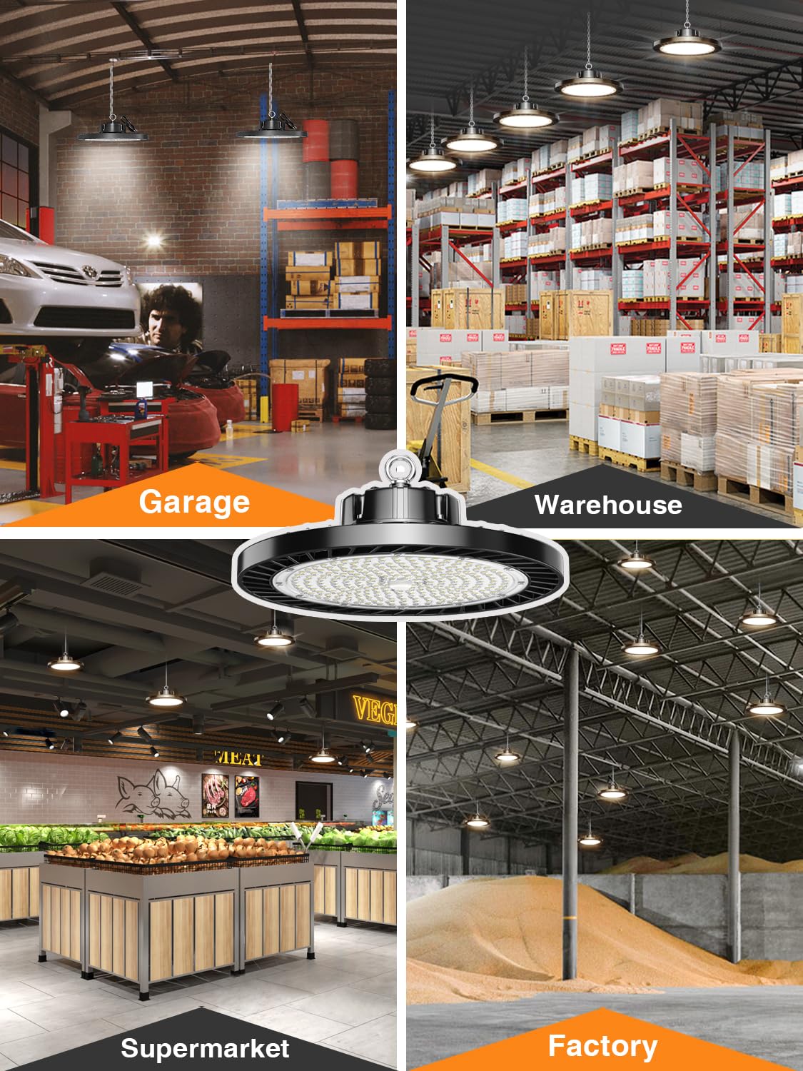 ONLYLUX 300W Super Bright UFO LED High Bay Lights 8 Pack 6000K Daylight, 45000lm, Led Shop Lights (1200W MH/HPS Eqv.) with US Plug 5ft Cable for Garage Plug & Play Lighting for Warehouse