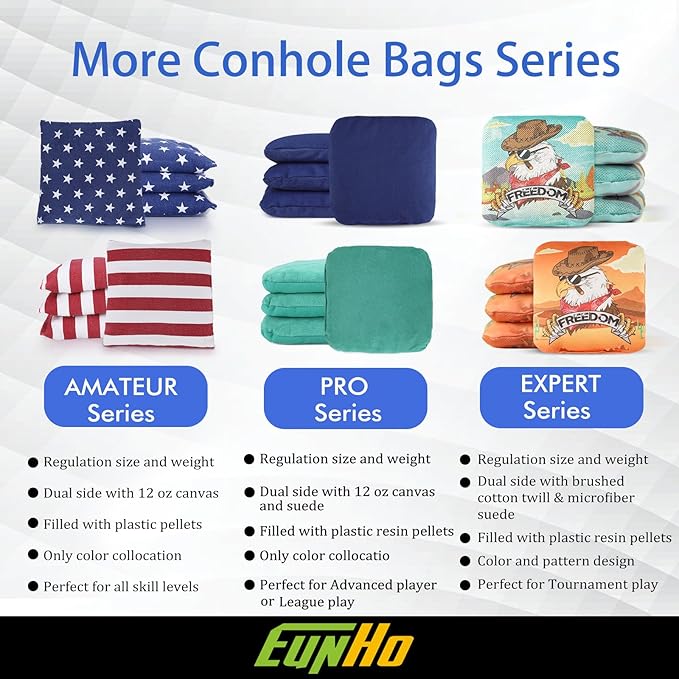 EunHo Dual Sided Cornhole Bags Regulation Set of 8 Professional Cornhole Bean Bags Slick and Stick for Tossing Game-All Weather