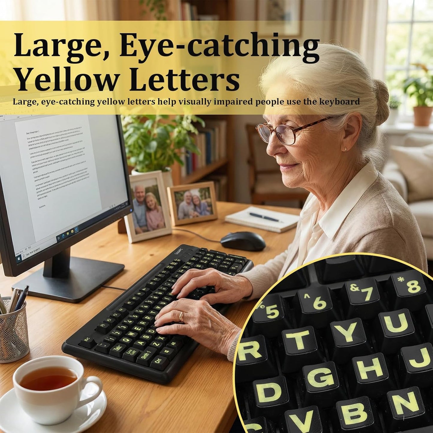 Qulkws 2 PCS Universal English Large Lettering Keyboard Stickers, English Keyboard Stickers, Big Bright Yellow