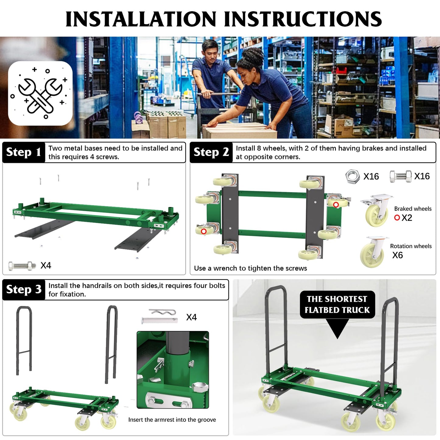 Heavy Duty Furniture Moving Dolly Cart, 1322 LBS High Capacity 8-Wheel Extendable Hand Truck, 42.5-94.5 Inch Adjustable Industrial Platform Cart with 6M Strap for Warehouse Large Appliance Bulk Goods