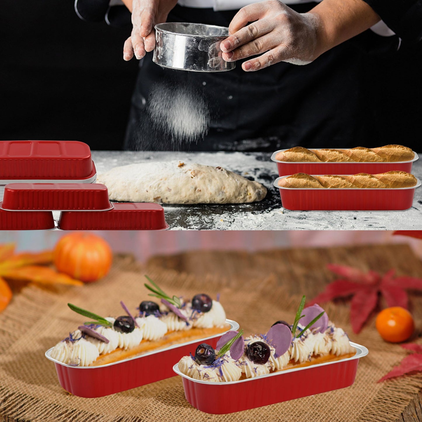 Mini Loaf Pans with Lids, BAKINGPAK 50PCS 6.8OZ 200ML Mini Cake Pans Disposable Aluminum Foil Cupcakes Pans with Lids for Halloween Party Birthday, Orange