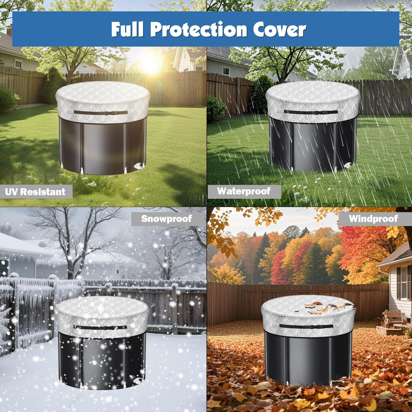 Ice Bath Tub Cover, 3 Layers Insulation and Silver UV Heat Reflective Cold Plunge Tub Cover, Zip Up All Weather Protection Ice Pod Cover, 32.5''D x 9''H