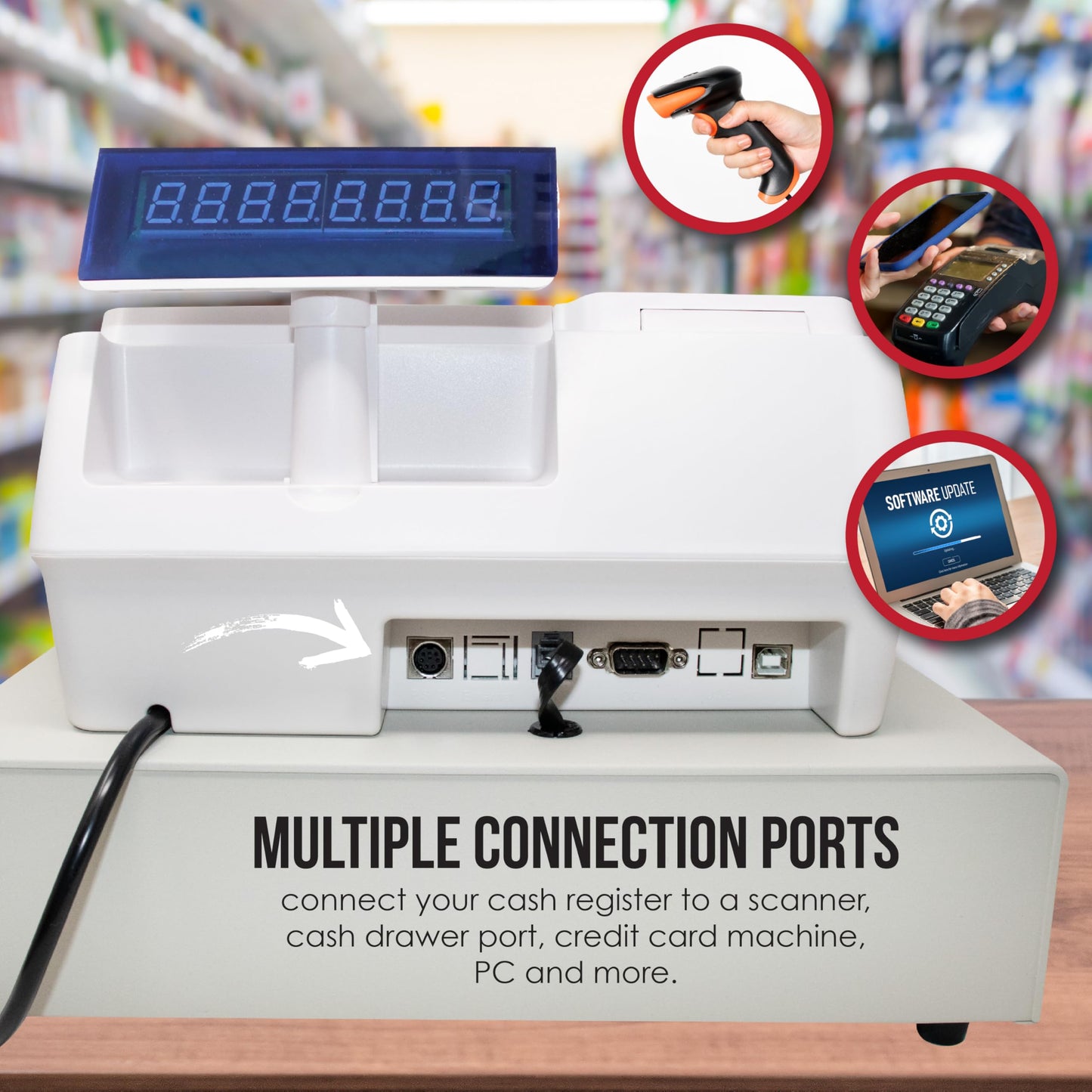 Cash Register for Small Businesses, 50 Dept 50 Clerks, 4700 Lookups Quick Load Thermal Printer, Steel Cash and Coin Drawer, White