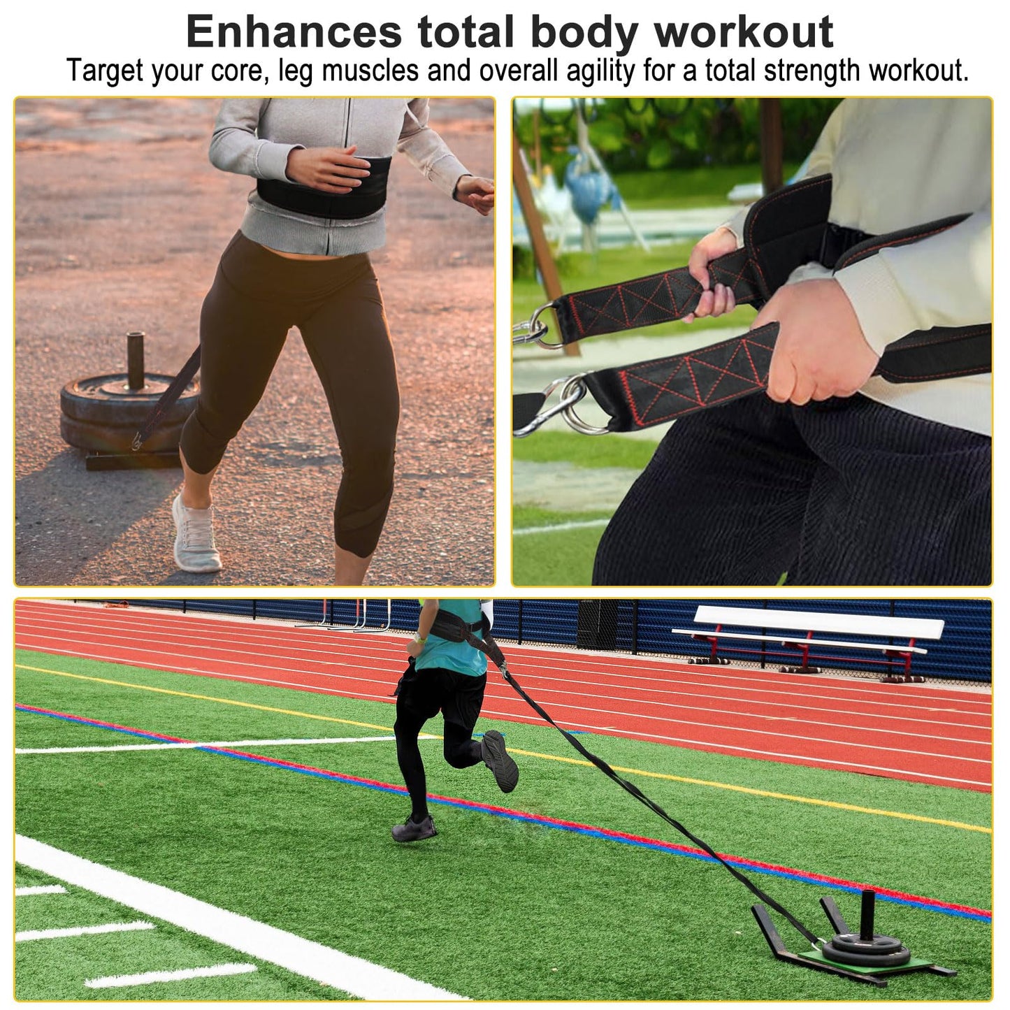 Sled Pulling Belt for Pulling Backwards: Adjustable Sled Belts for Resistance Training Strength Training & Agility Training with 2 Sled Pulling Straps & 4 Hooks