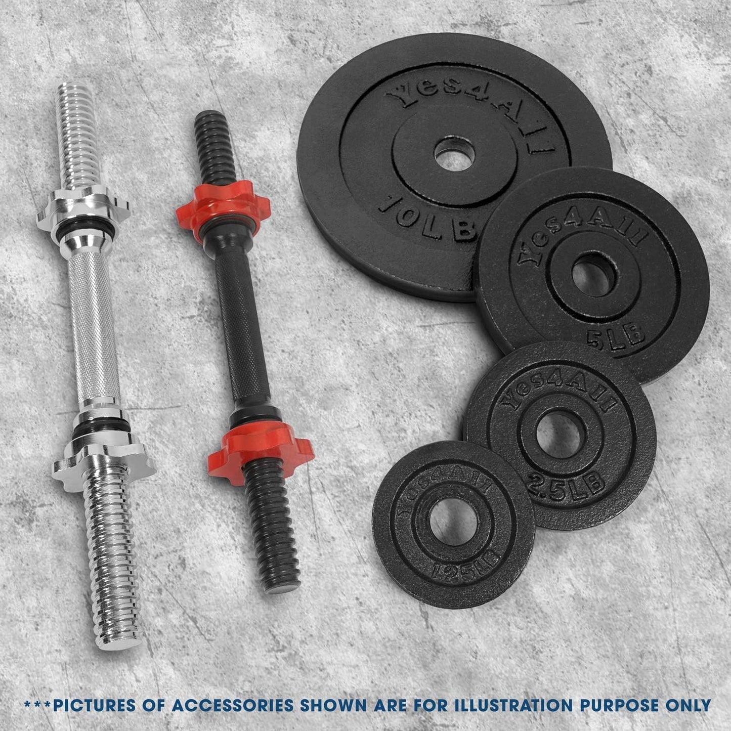 Yes4All 1.15 Inch Cast Iron Weight Plate - Ideal for Dumbbell Handle, Strength Training and Weightlifting (Set) - 2x1.25lb + 2x2.5lb (Set of 4)