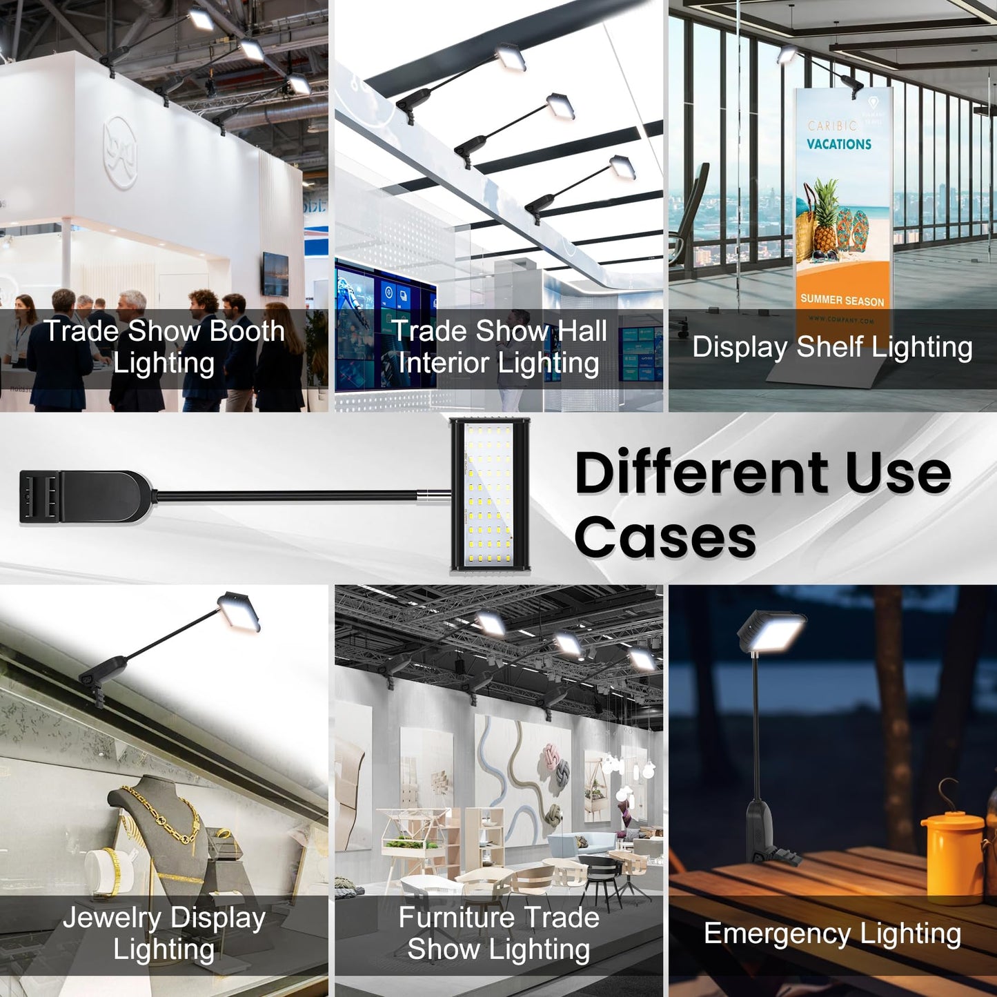 ZSUCC Trade Show Lights LED Display, Included Clamps, Mounting Brackets, Power Cables, Connect Cables, 360° Adjustable Angle for Trade Show Lighting, 3PCS Black