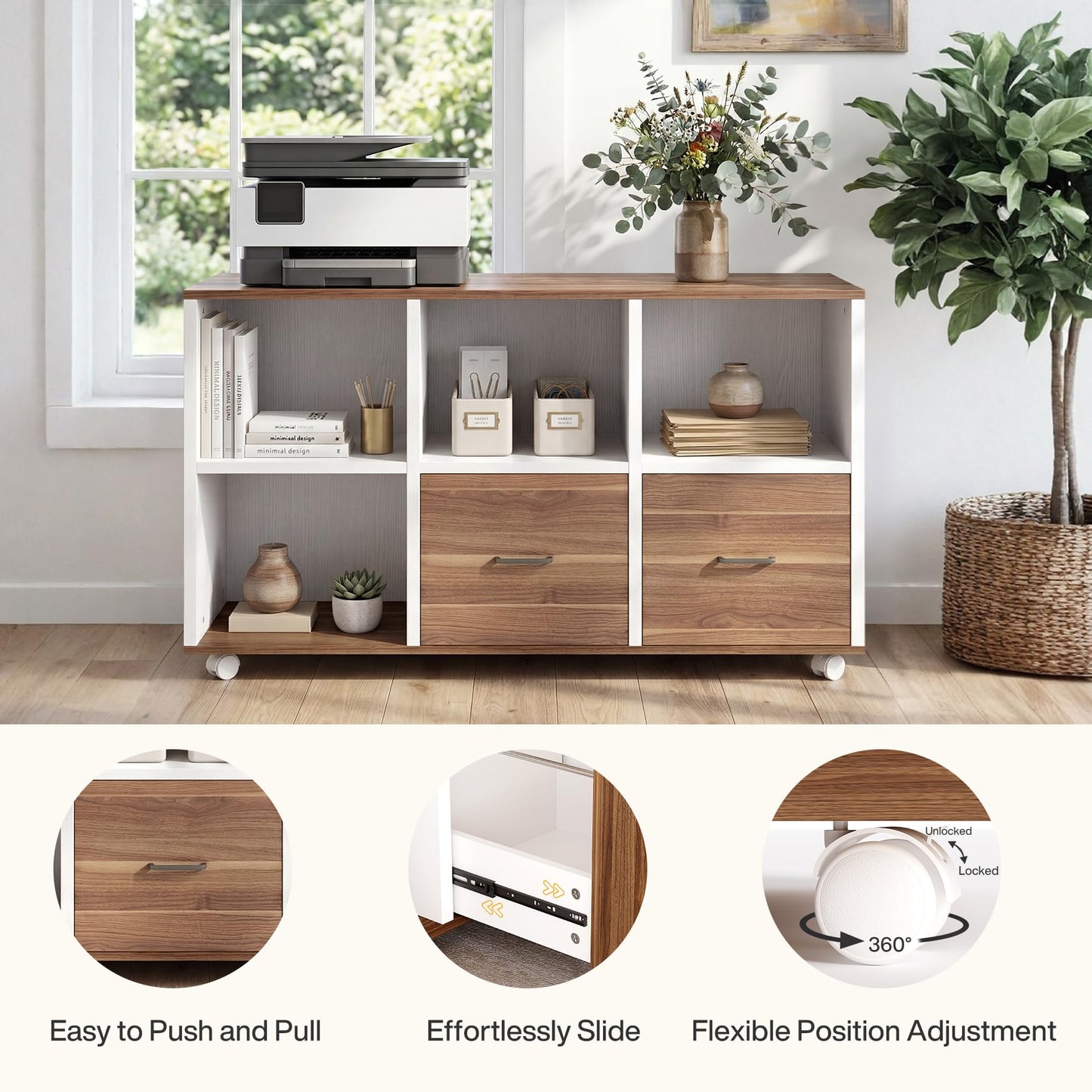 Tribesigns 63-Inch Executive Desk with 47" Mobile File Cabinet, L-Shaped Computer Desk with Drawers & Shelves, Large Industrial Home Office Desk Set with Storage (Light Brown & White)