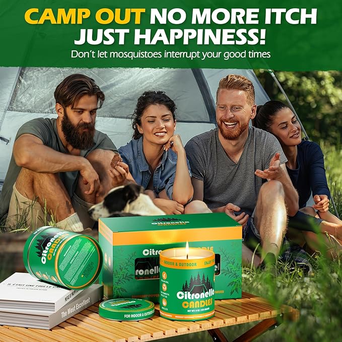 Citronella Outdoor Candles Set | 2-Pack 510g 80H Long-Lasting Burn Time | Natural Soy Wax Jar Tin Lemongrass Candle for Outside Camping,Patio,Fishing |Outdoor Candles Gift for Men&Women/Father's Day