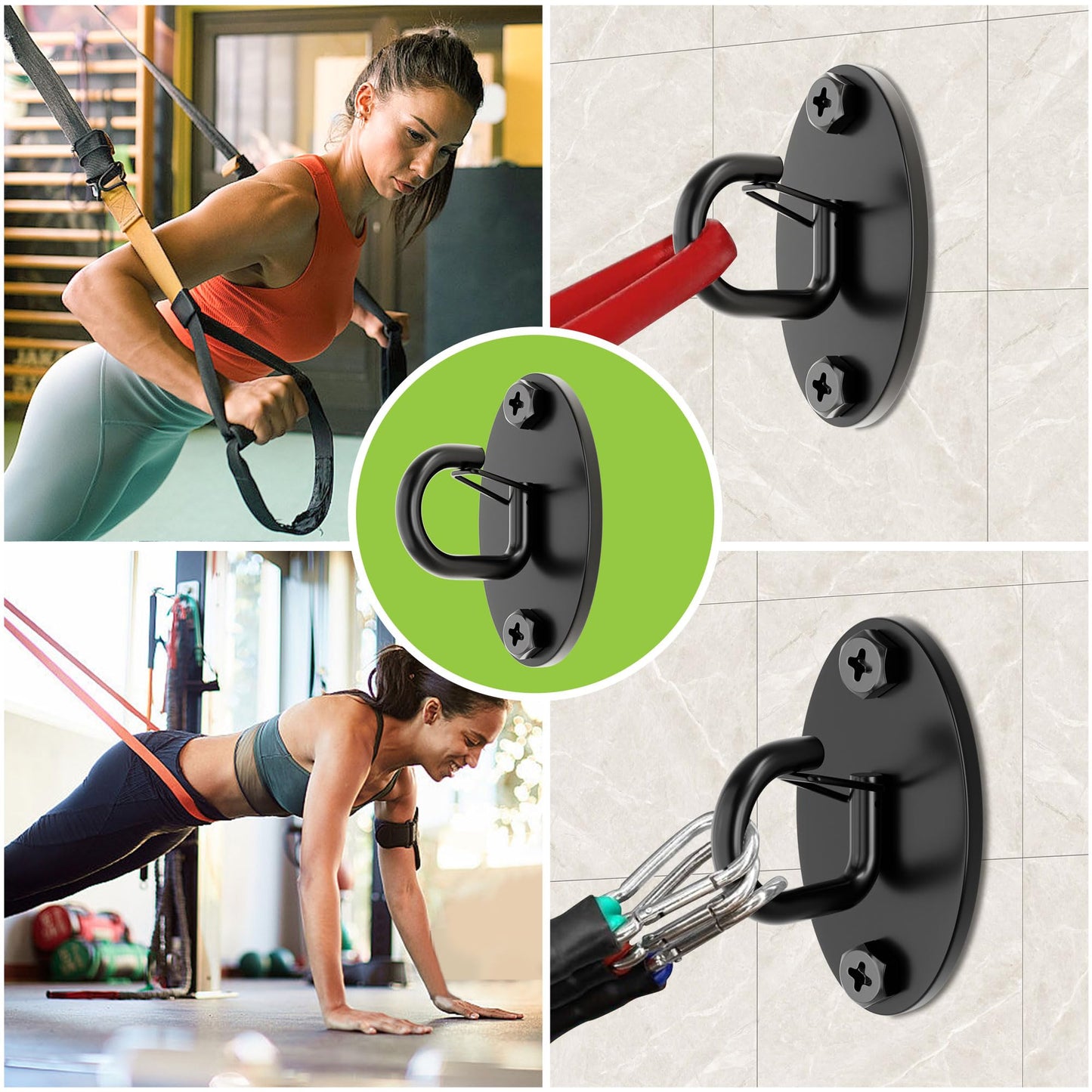 Wuno Shop 4 Pcs Wall Anchor for Resistance Bands, Gym Wall Anchor, Exercise Band Mount, Space Saving Workout Hooks for Home Fitness Workouts, Physical Therapy/Pilates