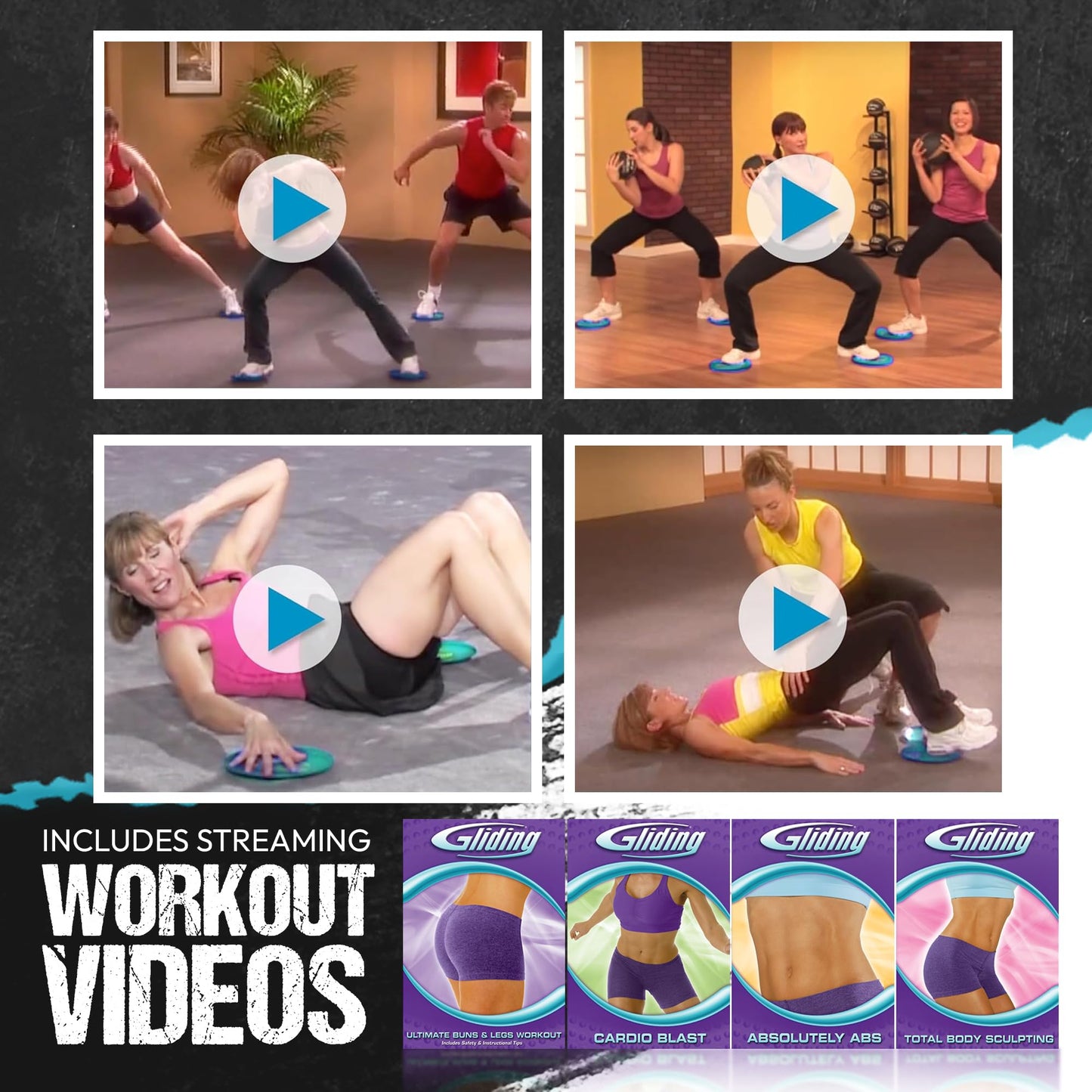 Gliding Discs for Working Out - Exercise Sliders for Hardwood Floors 1 Pair Blue, Authentic Workout Sliders Disc for Full Body Resistance Workout, Includes 4 Streaming Video Workouts
