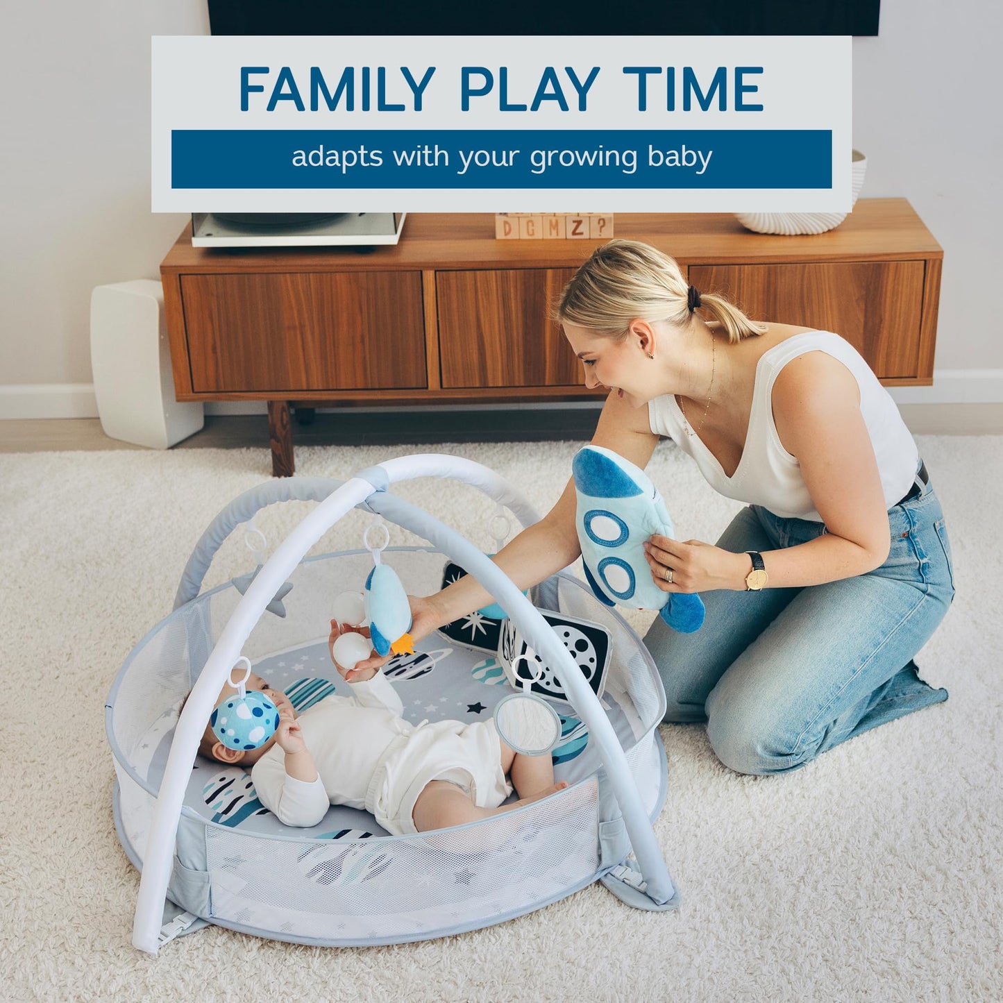 Aila+Aiden 6-in-1 XL Play Mat & Play Gym, Baby Gym, Baby Activity Gym, Sensory Exploration and Motor Skill Development Toys (Space Gray)