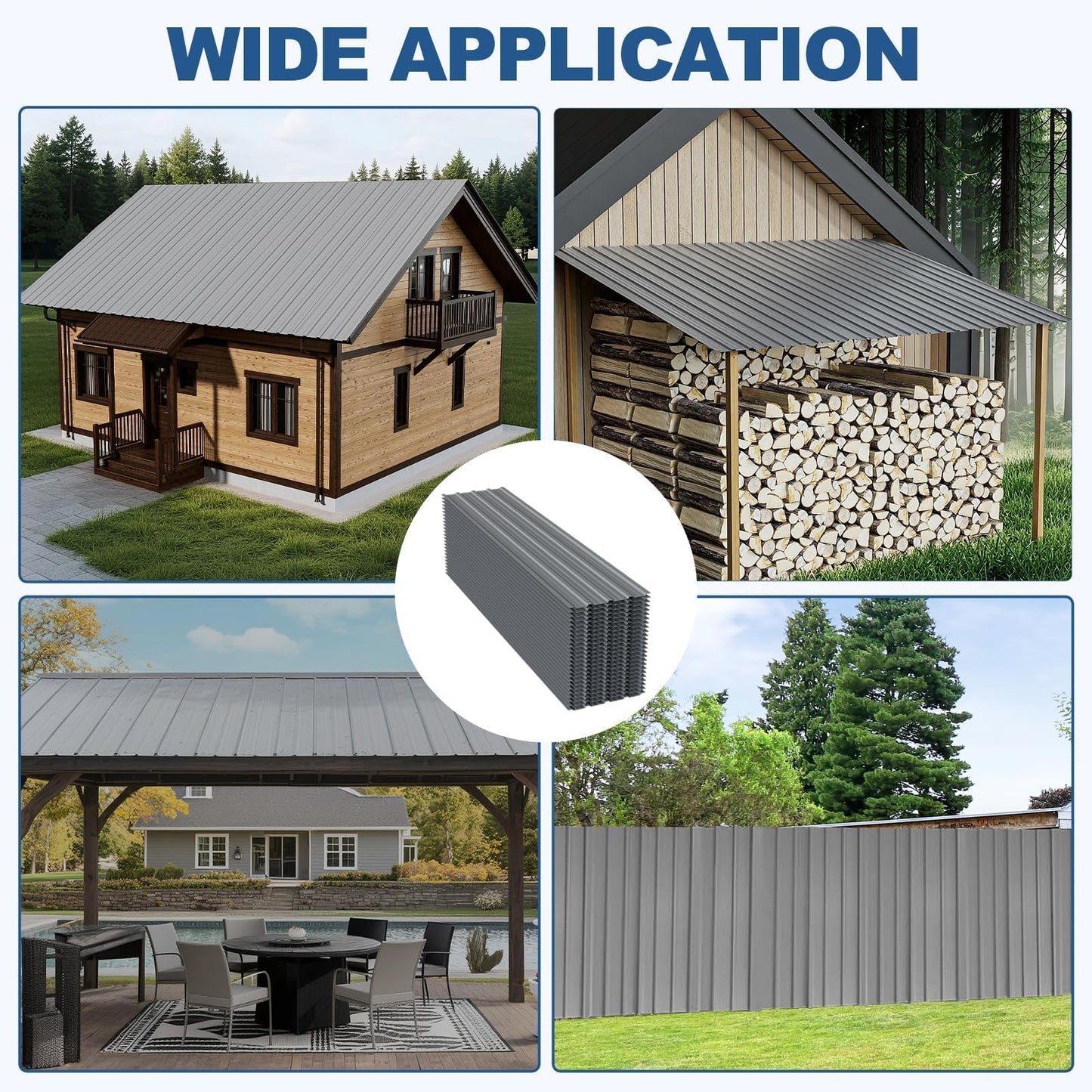 Noliven 10 Pack Corrugated Metal Roofing Panels, 6.1 ft Galvanized Steel Roof Sheets, 17.7 x 73.2 in, Approx. 90 sq.ft Total Panel Area, with Screws, for Sheds, Chicken Coops and Gazebos, Grey