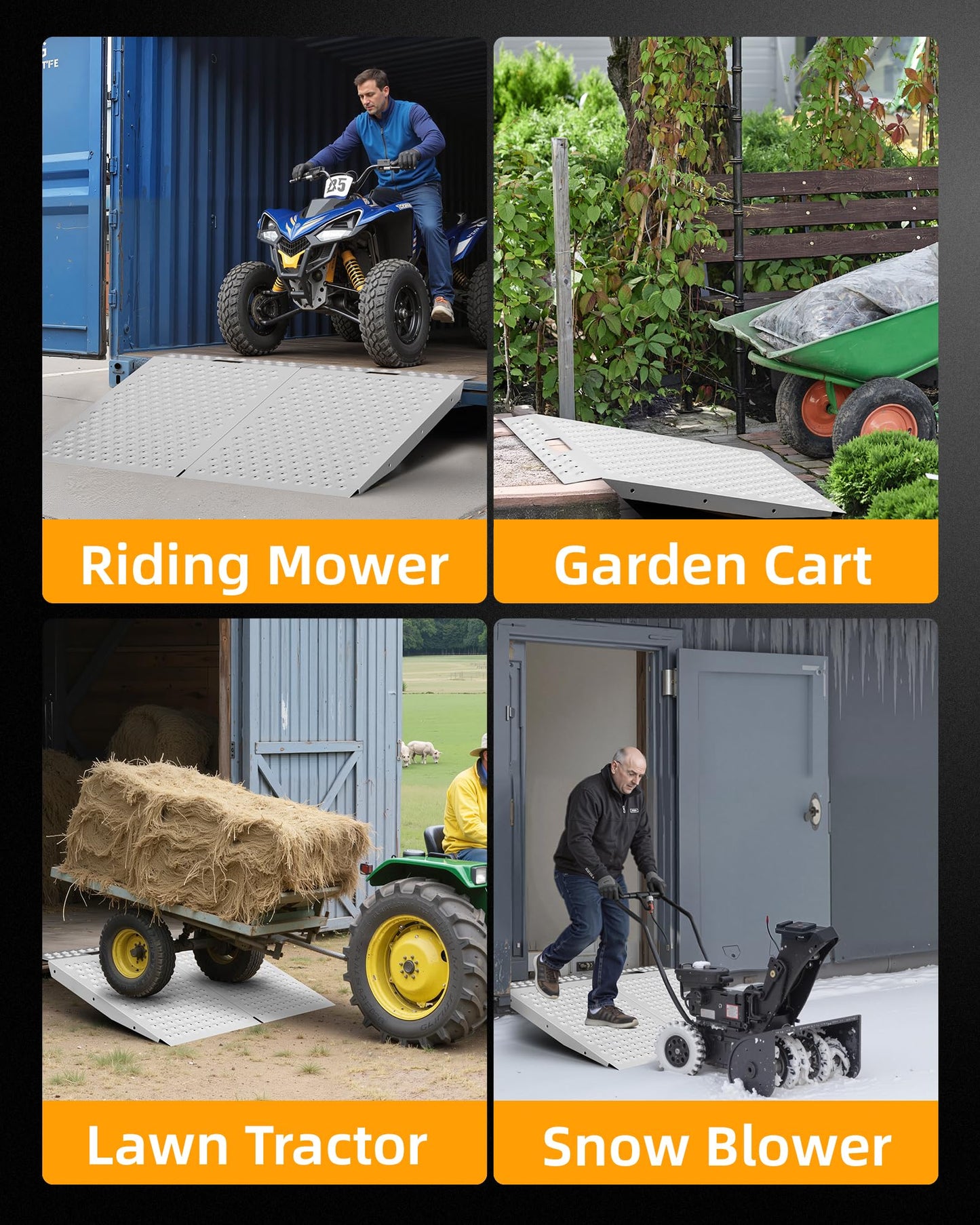 VNN 36" x 48" Shed Ramp for Riding Mower - 1500 LB Capacity Shed Ramps, Anti-Slip Punch Plate Ramp for ATV, Motorcycles, Garages & Barns (2PC, Slivery)