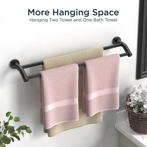 FORIOUS 24-Inch Double Towel Bar - Heavy Duty SUS304 Stainless Steel | Space-Saving Matte Black Design