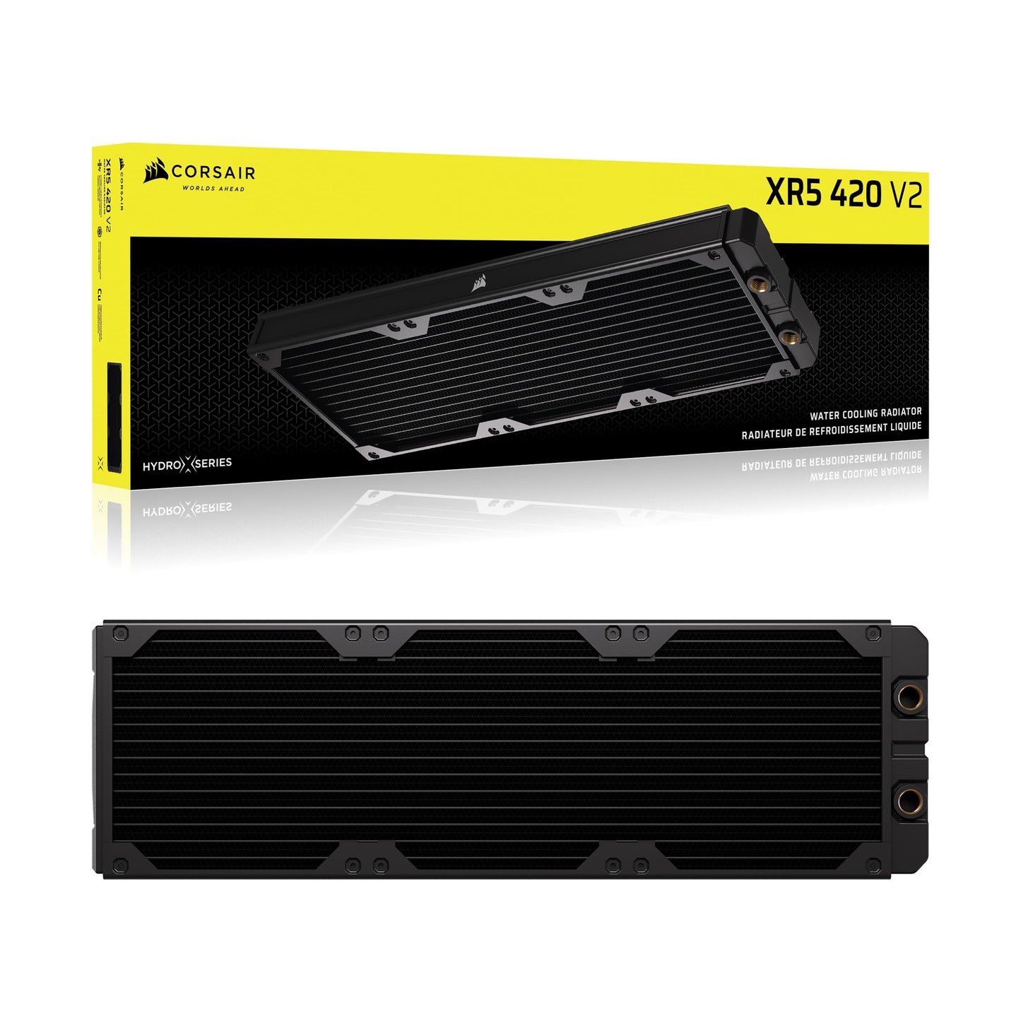 CORSAIR Hydro X Series XR5 420mm V2 Custom Cooling Radiator – Compatible with iCUE Link Fans, 3x140mm Fan Mounts, Screw Protection Plates, G1/4” Threads – Black