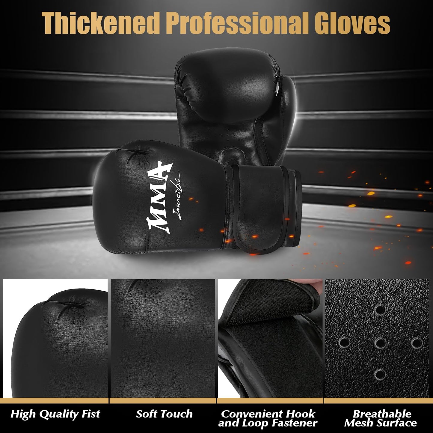 Filled Punching Bag for Adults, 4FT PU Leather Hanging Bag with 11lb Sponge Filler, Come with 12OZ Gloves, Kicking Bag Heavy Bag Boxing Equipment for Training Karate Kickboxing Home Gym