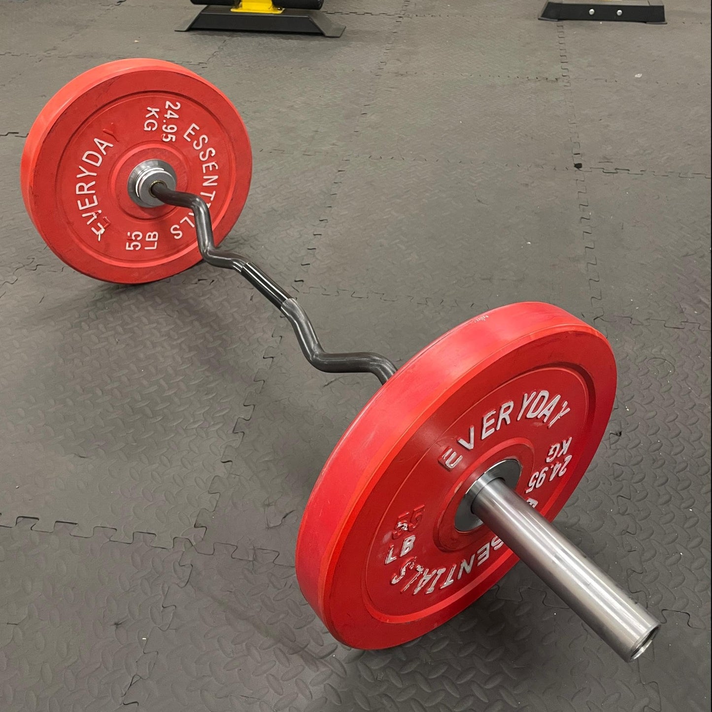 Fitvids Olympic EZ Curl Barbell Bar 47", 2-Inch Curl Bar for Weight Lifting, Hip Thrusts, Squat, Biceps-Home Gym Weight Bars