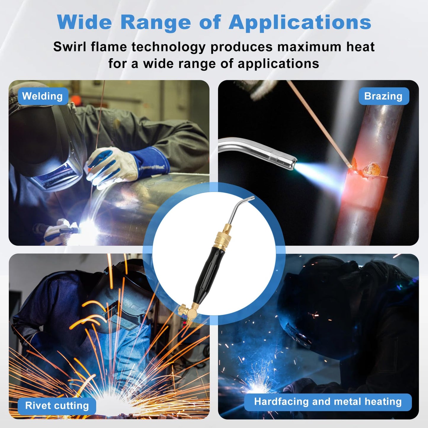Professional Air Acetylene Torch Kit Fuel Gas kit 11 pieces Turbo Torch Kit Include CGA 200 Acetylene Regulator,G-4 Handle, AH-12 Hose, A-3, A-5, A-11, A-14 tips, Adaptor CGA200 (MC) To CGA520 (B)