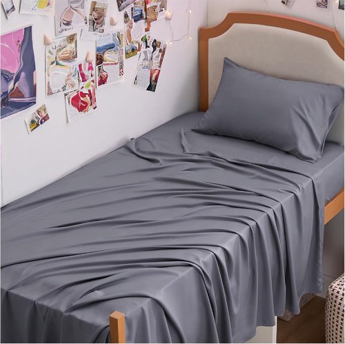 Bedsure Cooling Twin XL Sheets - Breathable Rayon from Bamboo, Soft & Silky Bedding Set in Dark Grey