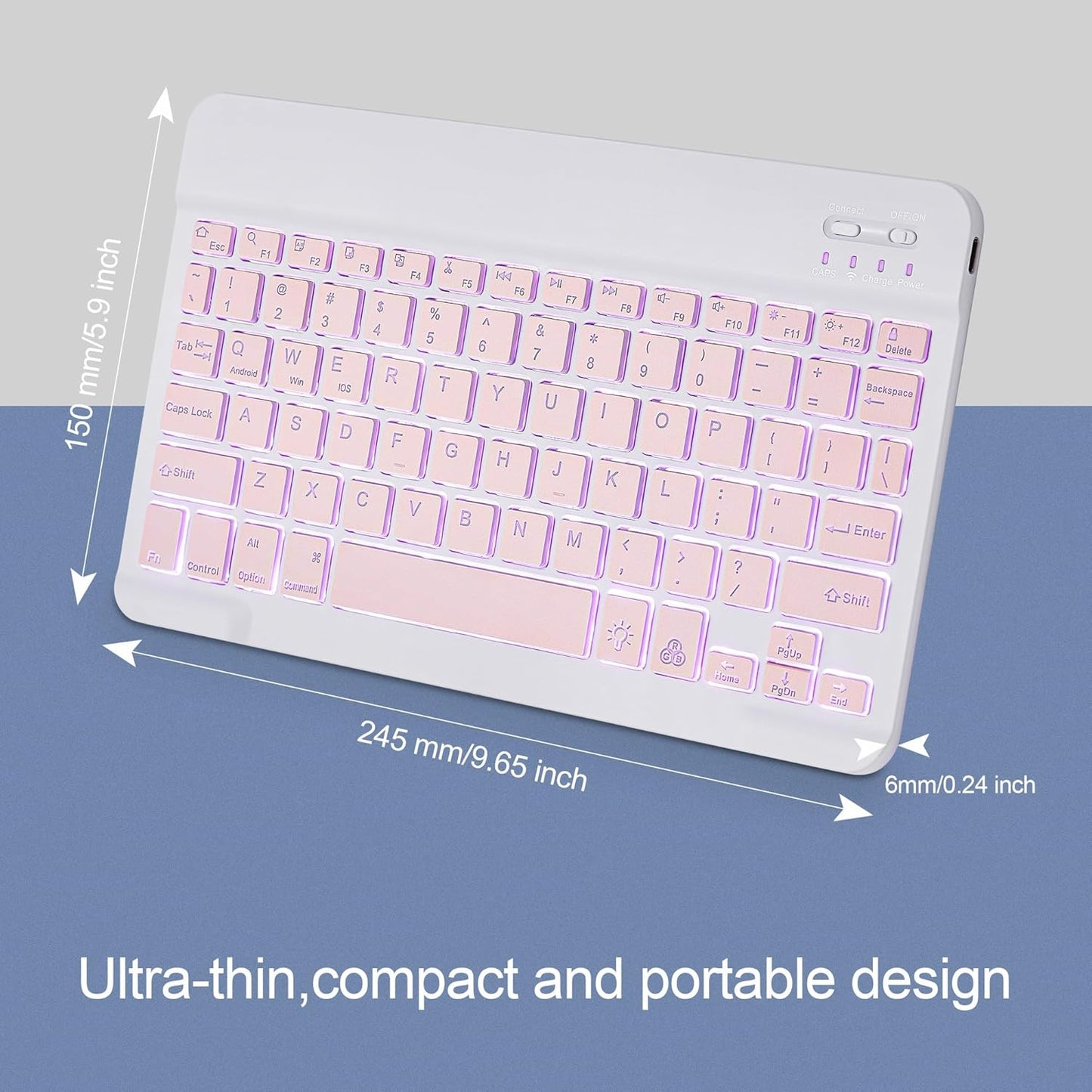 TOHAKATA A16 11th 10th Backlit Bluetooth Keyboard Small Portable Wireless Keyboard Rechargeable Illuminated for Android
