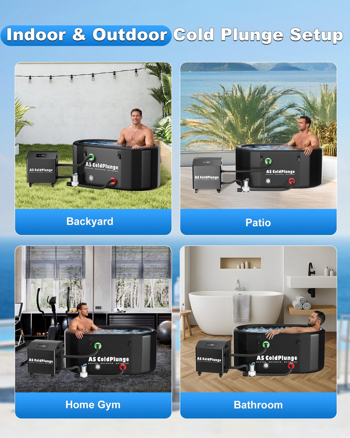 AS ColdPlunge 1HP Ice Bath Chiller & Cold Plunge Tub Bundle, 216 Gal Insulated Ice Bath Tub, External Pump & Filtration, Cold Plunge Tub with Water Chiller for Cold Therapy Recovery Indoor & Outdoor