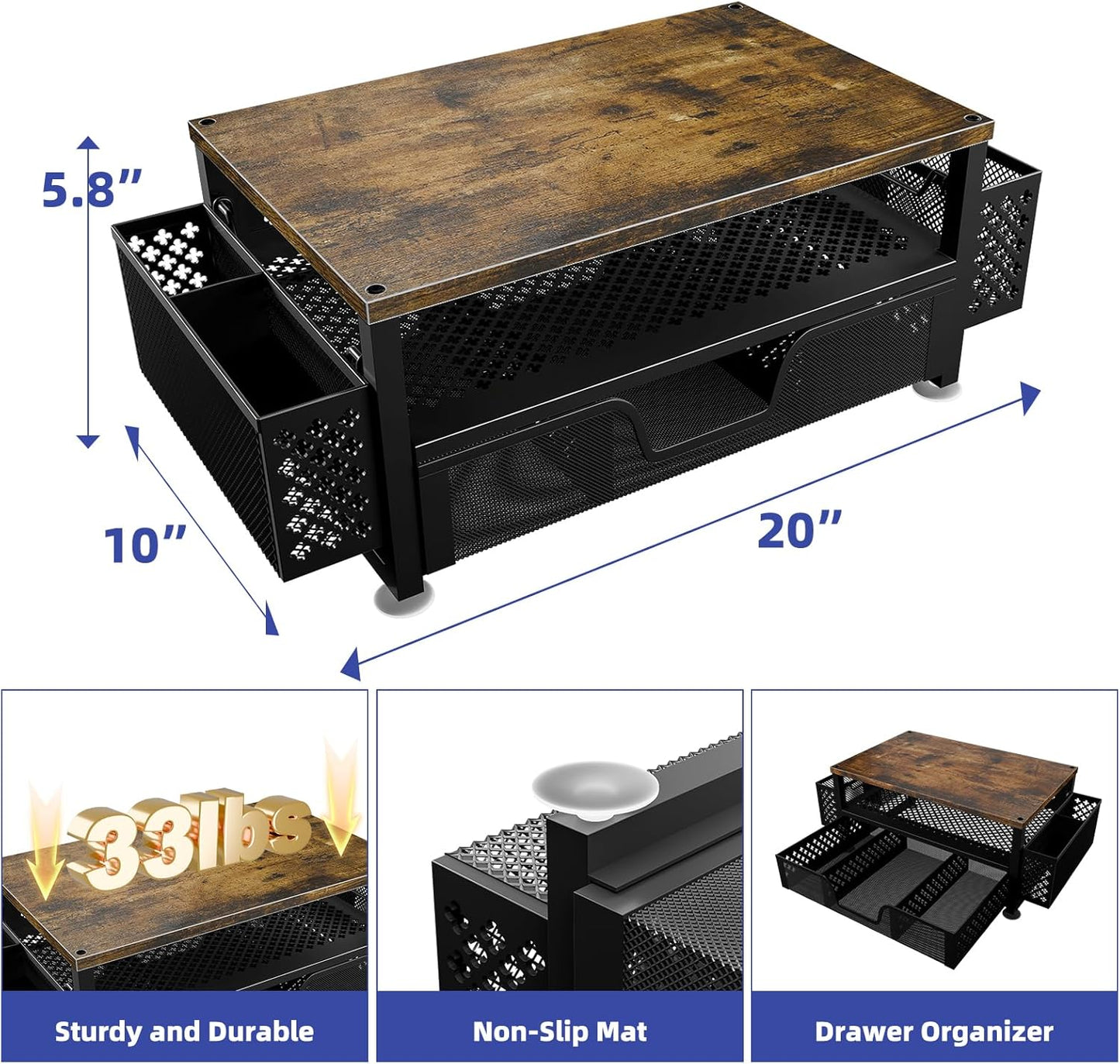 2 2-Tier Simple Trending Desk Organizers and Accessories, Computer Monitor Stand Riser with Drawer and Pen Holders