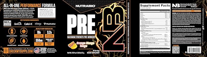 NutraBio Preworkout Powder, Orange Mango| Explosive Energy, Laser Focus, Extreme Pumps| Pre Workout for Men & Women| Performance, Endurance, Power Complex, Caffeine, Electrolytes