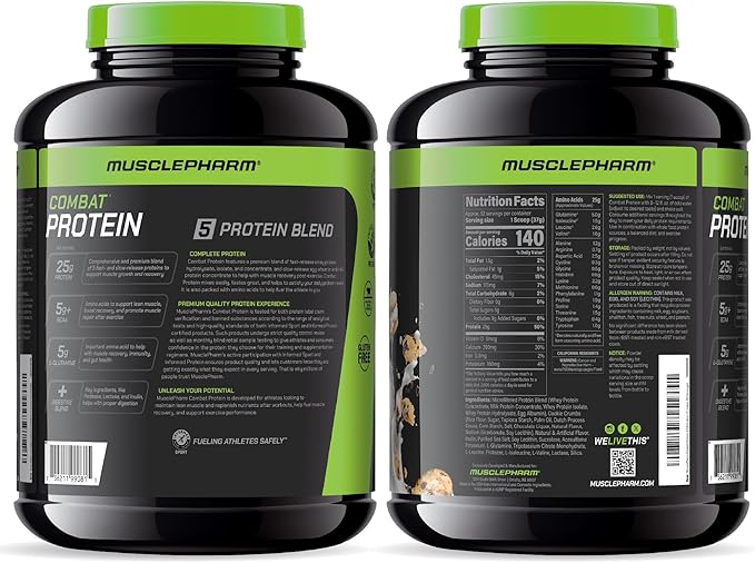 MusclePharm Combat Protein Powder, Cookies ?˜N??Cream Flavor, Fuels Muscles for Productive Workouts, 5 Protein Sources including Whey Protein Isolate & Egg Albumin, Gluten Free, 4 lb, 52 Servings
